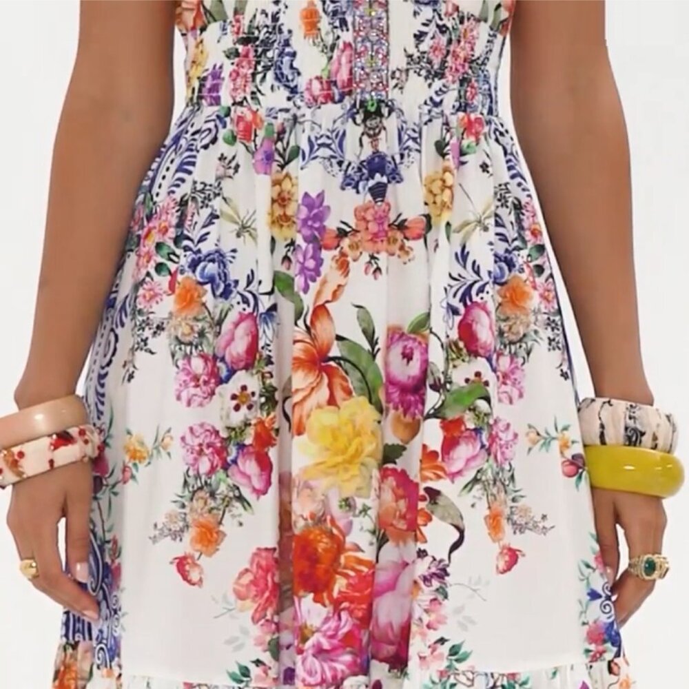 CAMILLA "Dutch Is Life" Tiered Frill V-Neck Open Back Maxi Cotton Dress, L $899 - Picture 11 of 16
